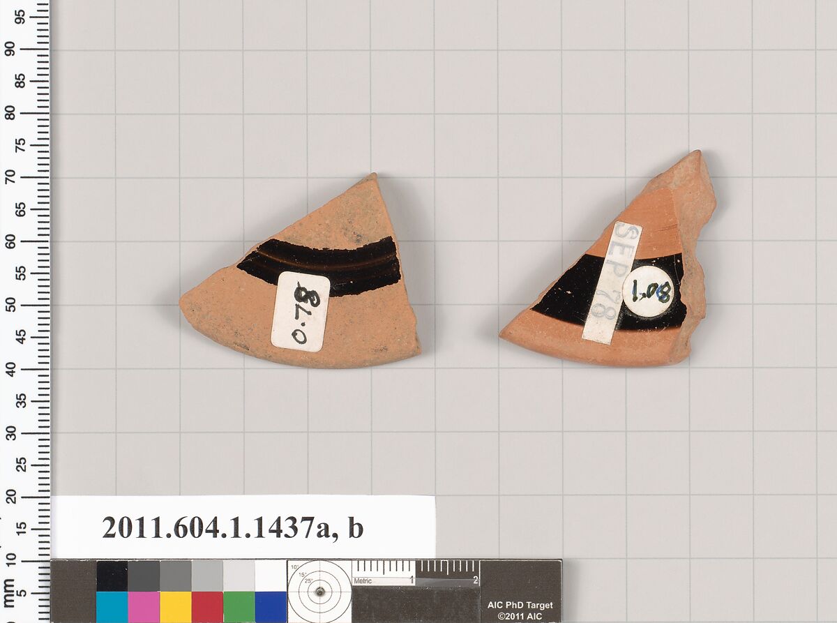 Terracotta fragments of kylikes (drinking cups), Terracotta, Greek, Attic