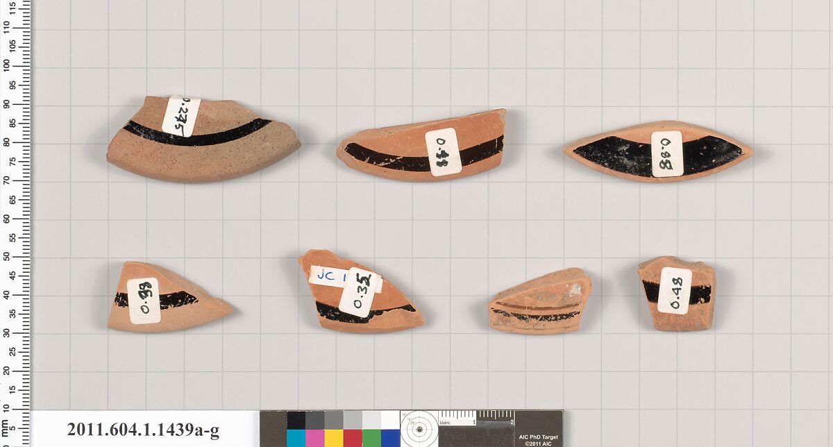 Terracotta fragments of kylikes (drinking cups), Terracotta, Greek, Attic