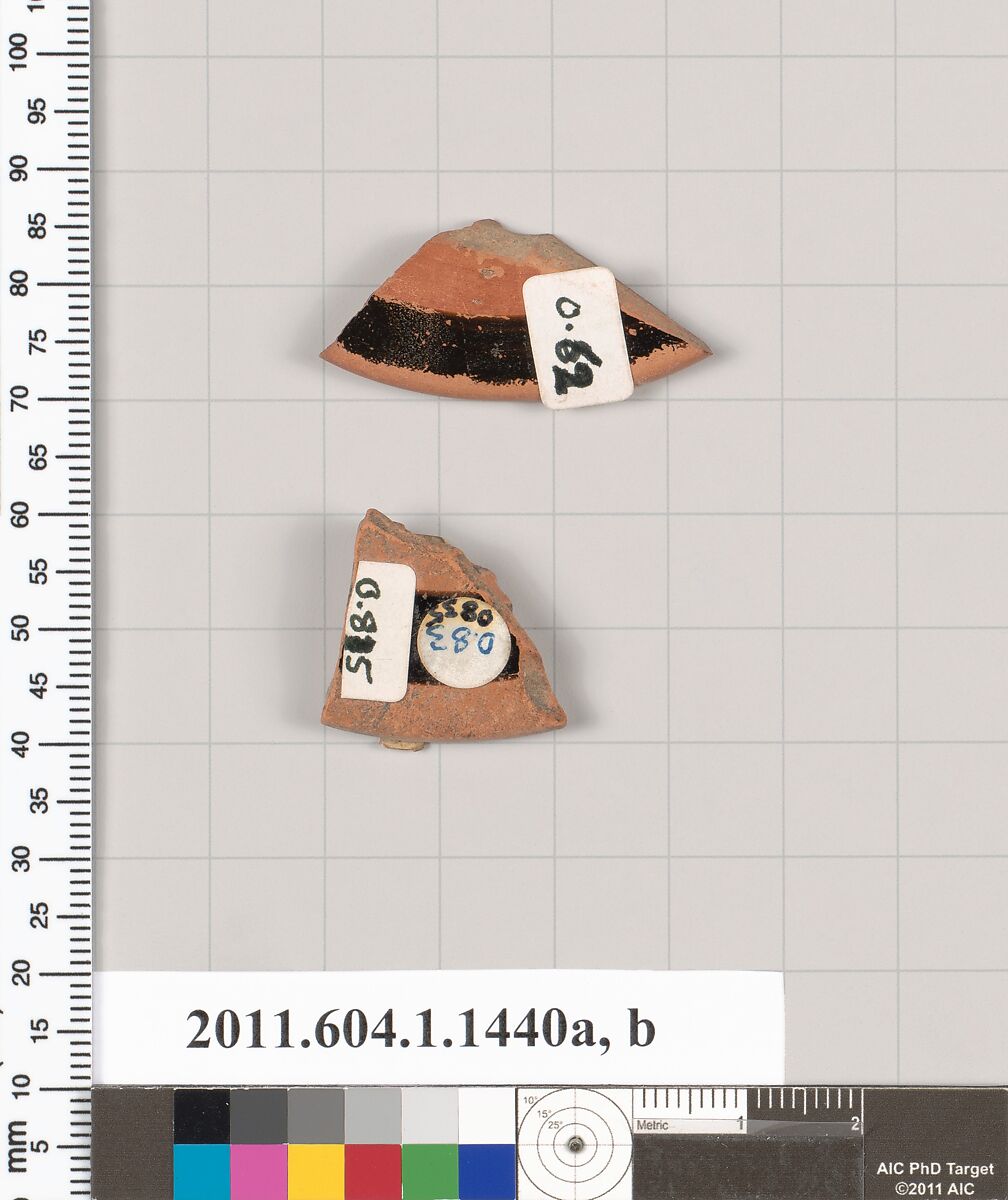 Terracotta fragments of kylikes (drinking cups), Terracotta, Greek, Attic