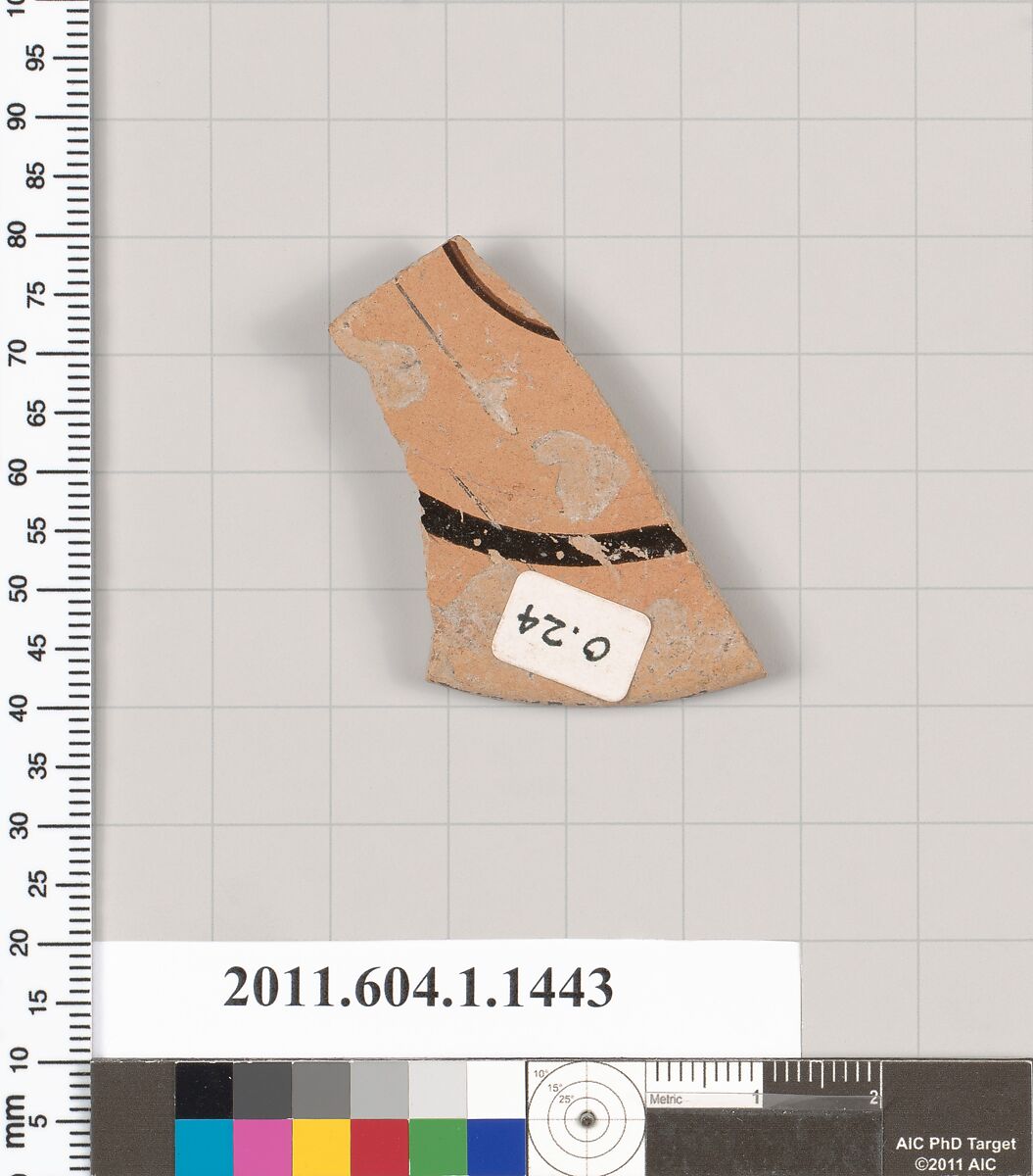 Terracotta fragment of a kylix (drinking cup), Terracotta, Greek, Attic