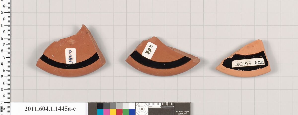 Terracotta fragments of kylikes (drinking cups), Terracotta, Greek, Attic