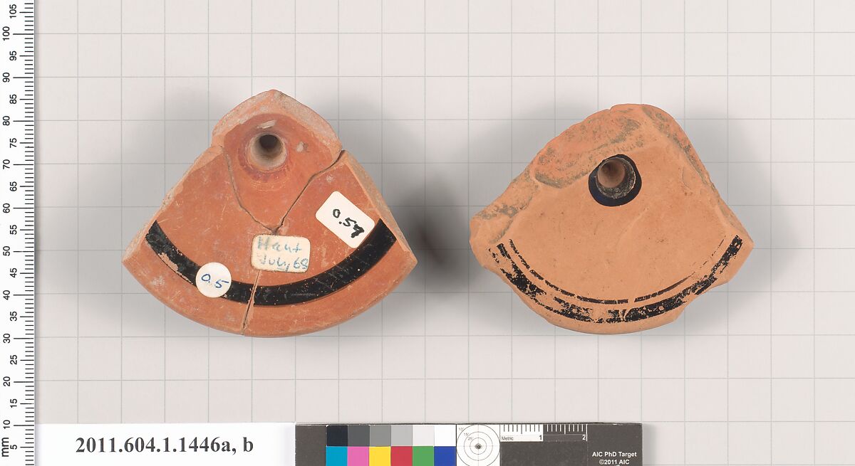 Terracotta fragments of kylikes (drinking cups), Terracotta, Greek, Attic