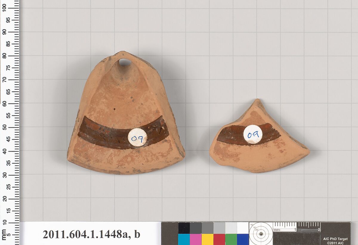 Terracotta fragments of a kylix (drinking cup), Terracotta, Greek, Attic