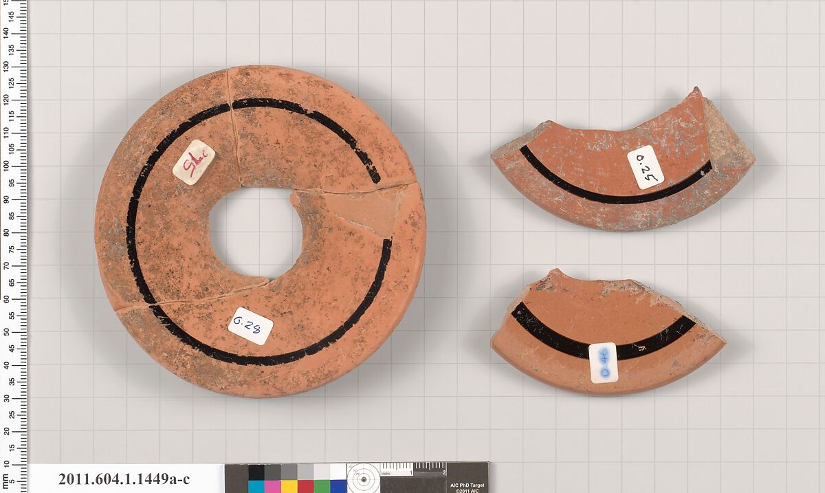 Terracotta fragments of kylikes (drinking cups), Terracotta, Greek, Attic