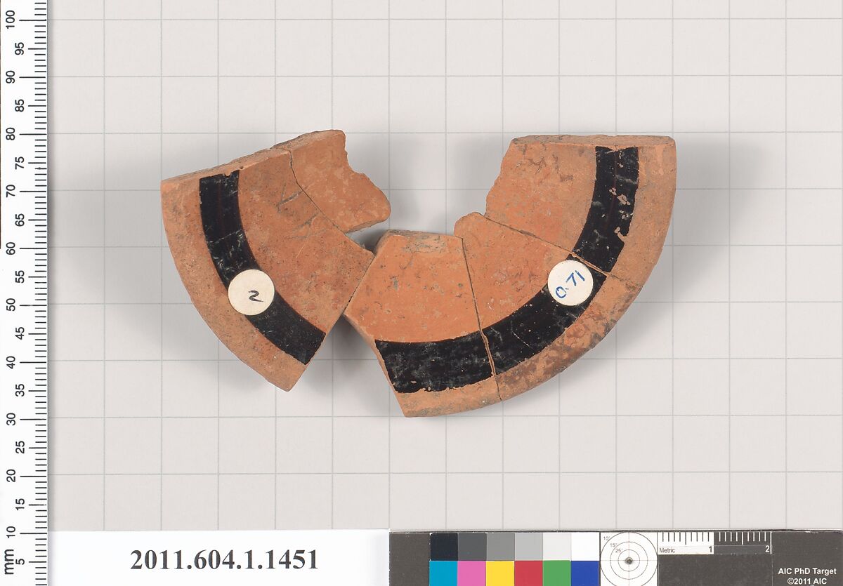 Terracotta fragment of a kylix (drinking cup), Terracotta, Greek, Attic