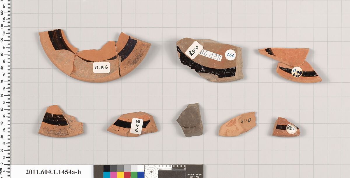 Terracotta fragments of kylikes (drinking cups), Terracotta, Greek, Attic