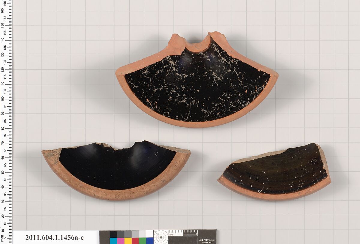Terracotta fragments of kylikes (drinking cups), Terracotta, Greek, Attic