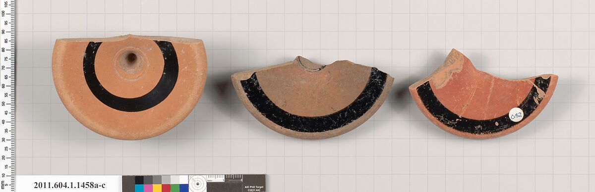 Terracotta fragments of kylikes (drinking cups), Terracotta, Greek, Attic