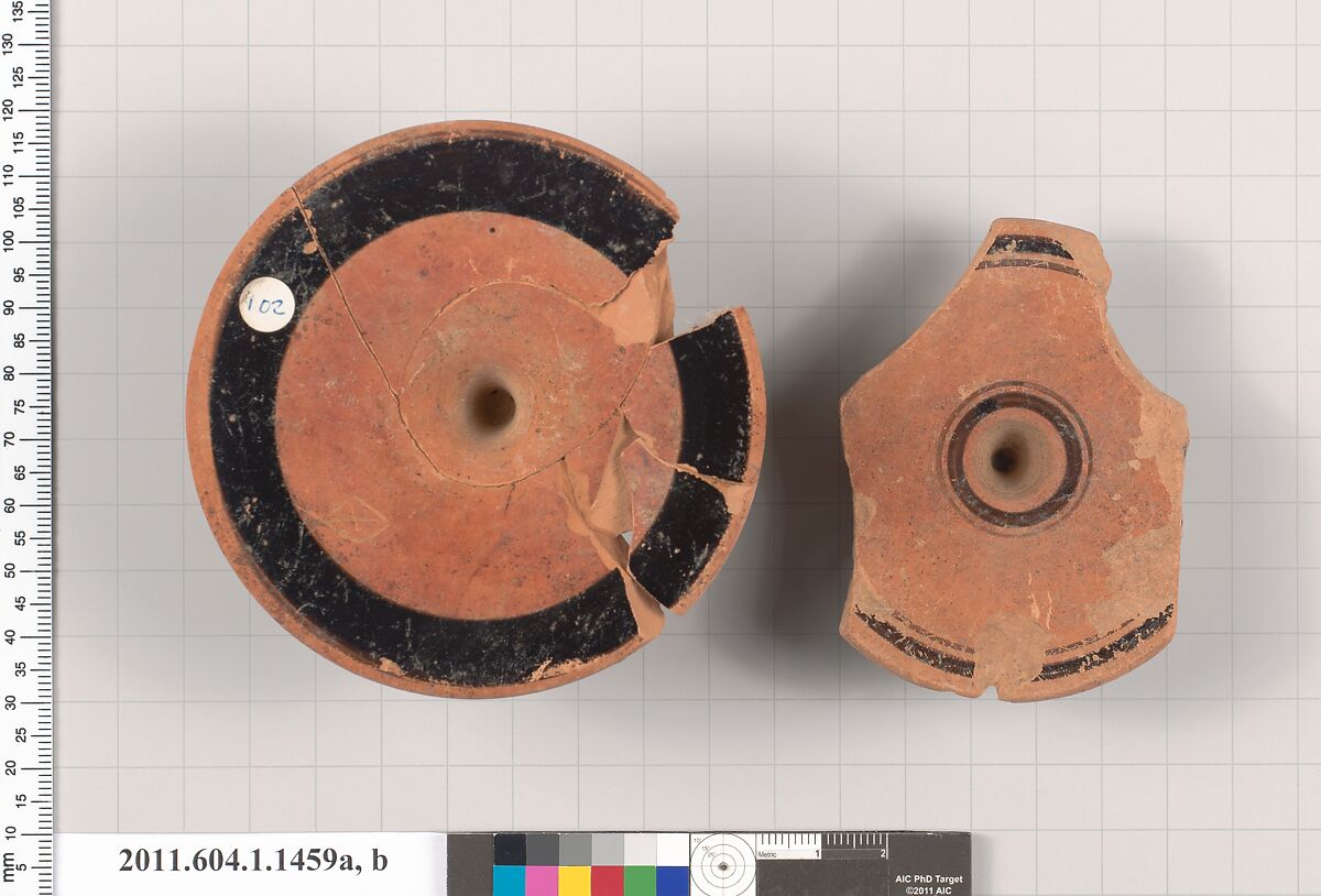 Terracotta fragments of kylikes (drinking cups), Terracotta, Greek, Attic