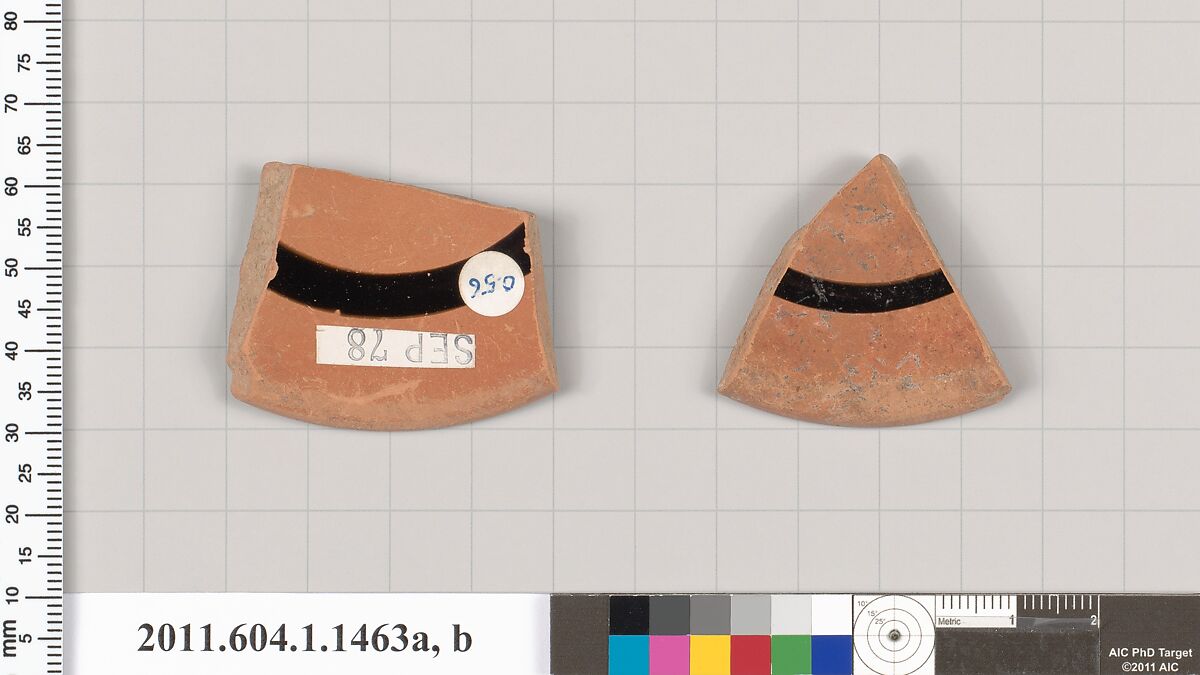Terracotta fragments of kylikes (drinking cups), Terracotta, Greek, Attic