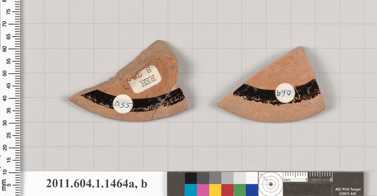 Terracotta fragments of kylikes (drinking cups), Terracotta, Greek, Attic