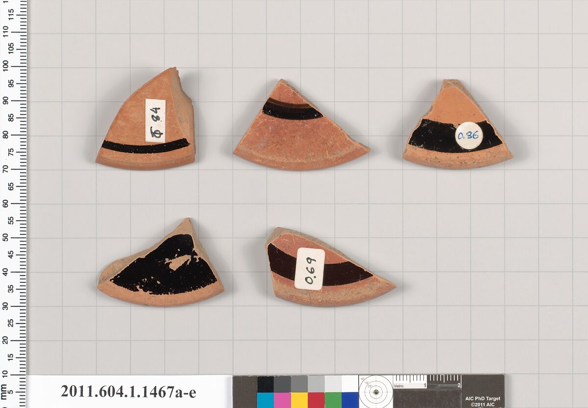 Terracotta fragments of kylikes (drinking cups), Terracotta, Greek, Attic