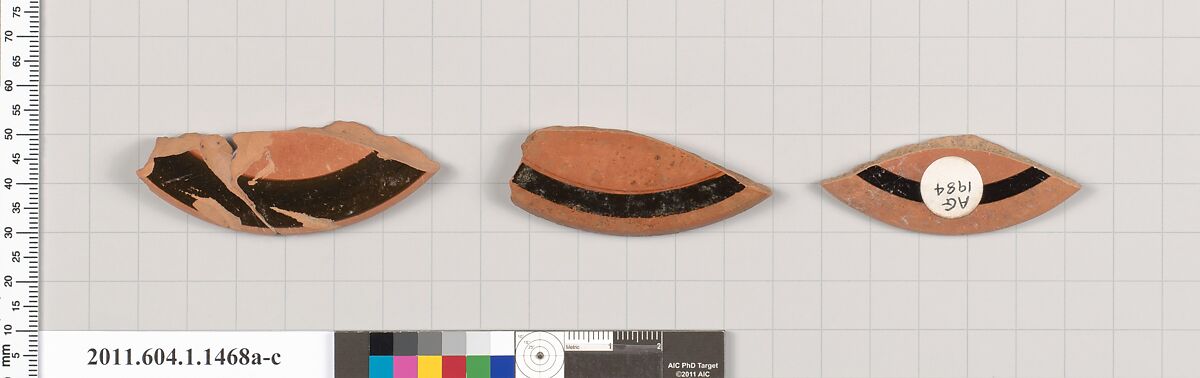 Terracotta fragments of kylikes (drinking cups), Terracotta, Greek, Attic
