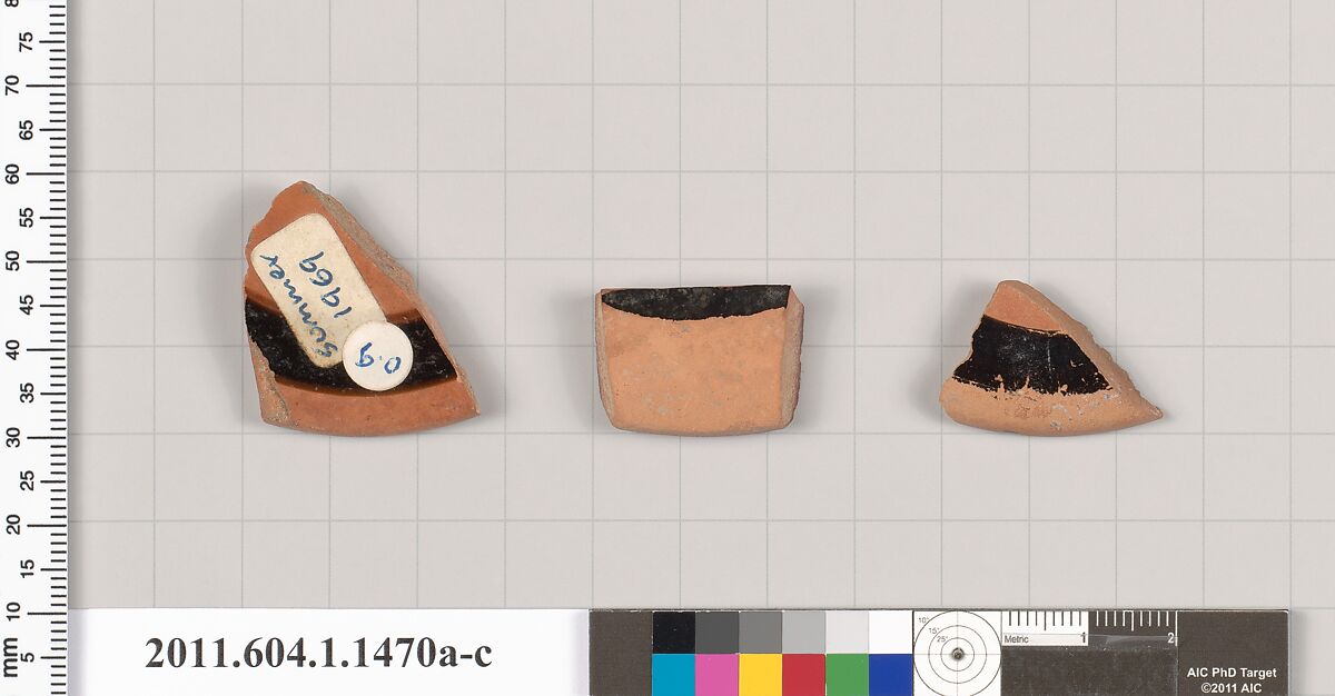 Terracotta fragments of kylikes (drinking cups), Terracotta, Greek, Attic