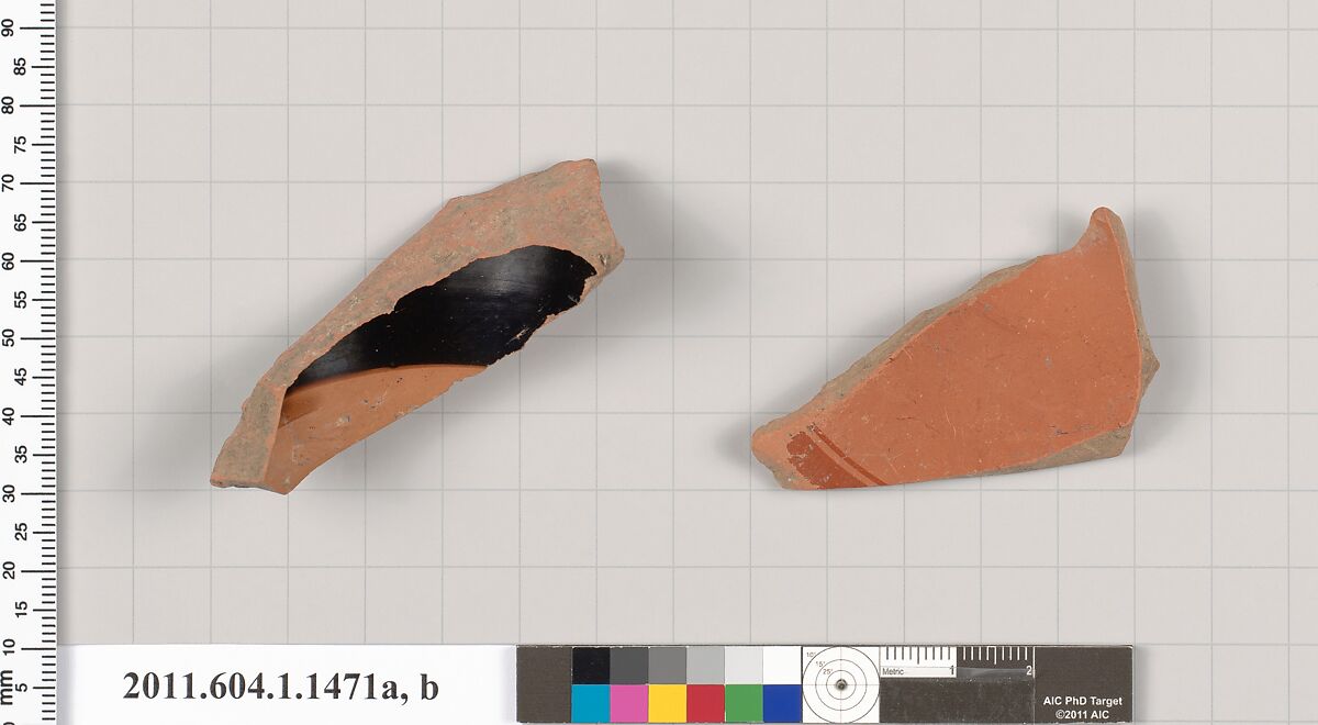 Terracotta fragments of kylikes (drinking cups), Terracotta, Greek, Attic