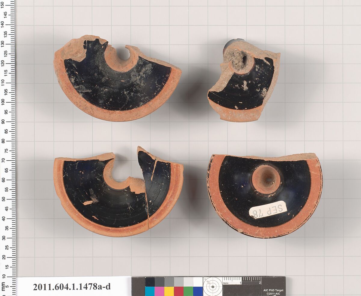 Terracotta fragments of kylikes (drinking cups), Terracotta, Greek, Attic