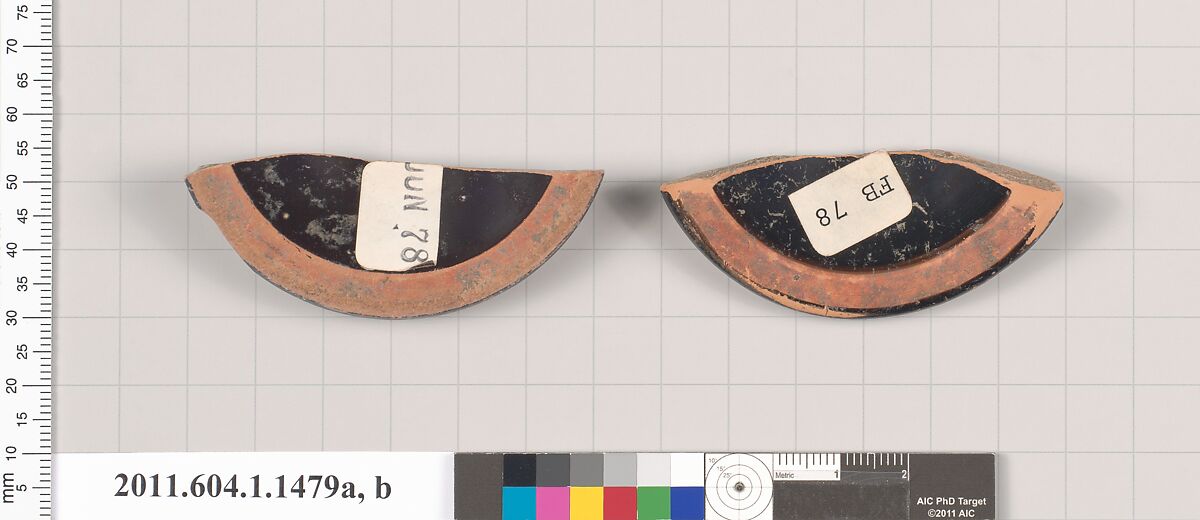 Terracotta fragments of kylikes (drinking cups), Terracotta, Greek, Attic