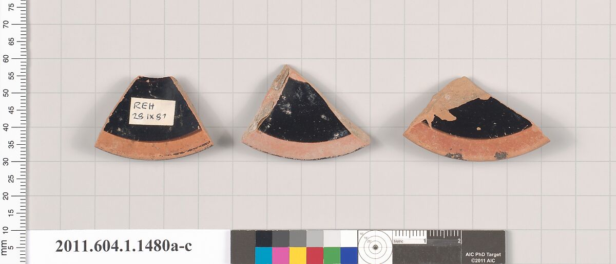 Terracotta fragments of kylikes (drinking cups), Terracotta, Greek, Attic