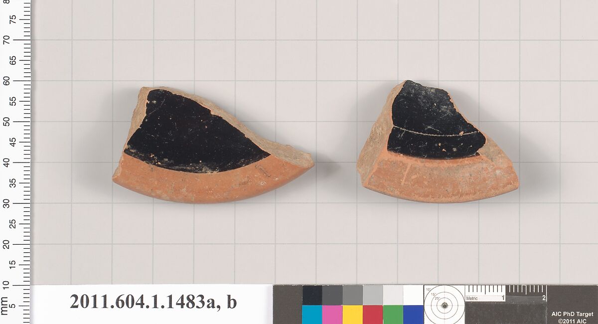 Terracotta fragments of kylikes (drinking cups), Terracotta, Greek, Attic