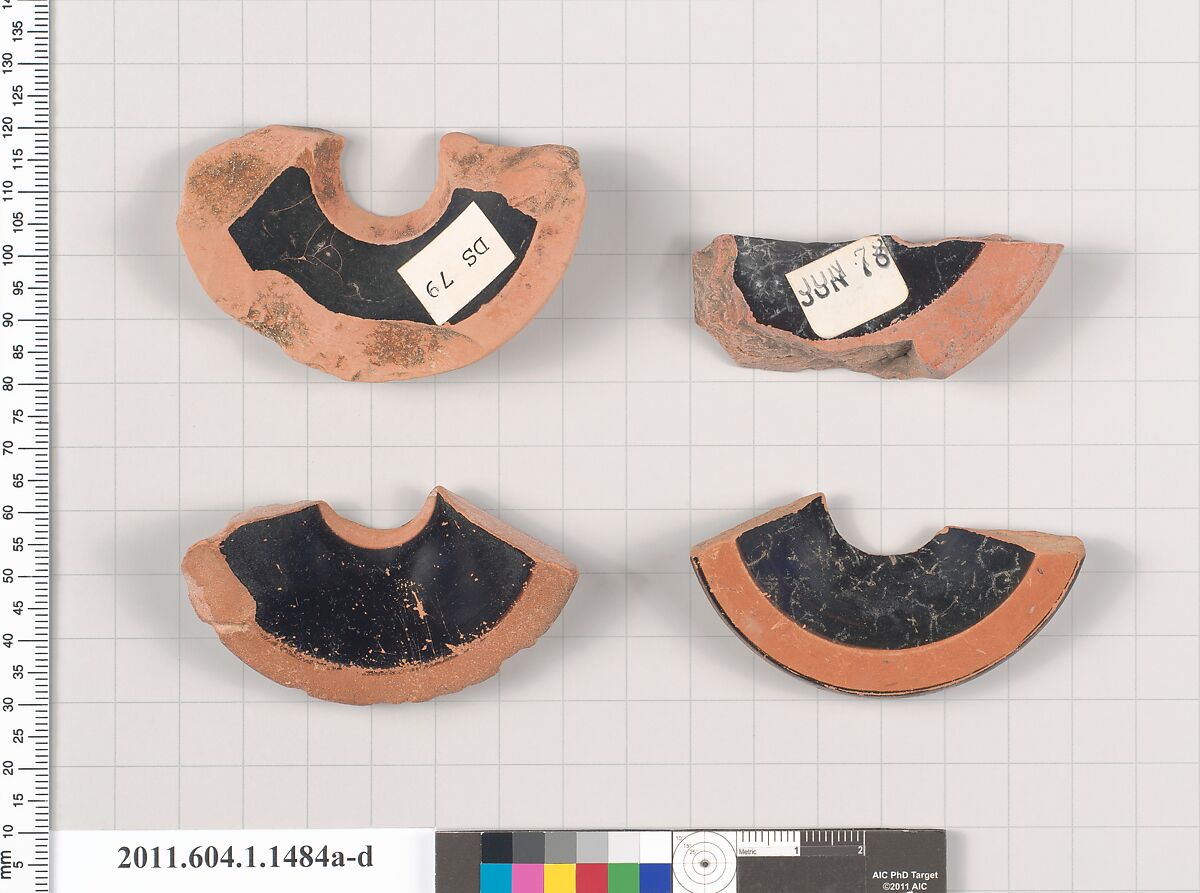 Terracotta fragments of kylikes (drinking cups), Terracotta, Greek, Attic