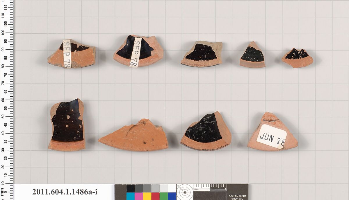 Terracotta fragments of kylikes (drinking cups), Terracotta, Greek, Attic
