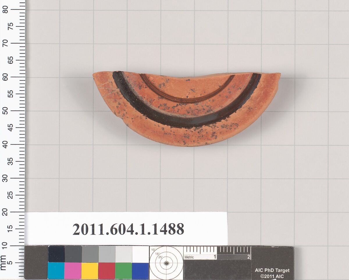 Terracotta fragment of a kylix? (drinking cup), Terracotta, Greek, Attic