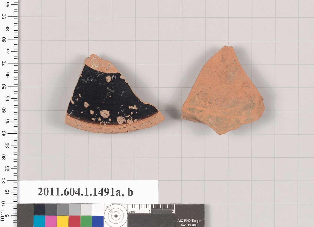 Terracotta fragments of kylikes (drinking cups), Terracotta, Greek, Attic
