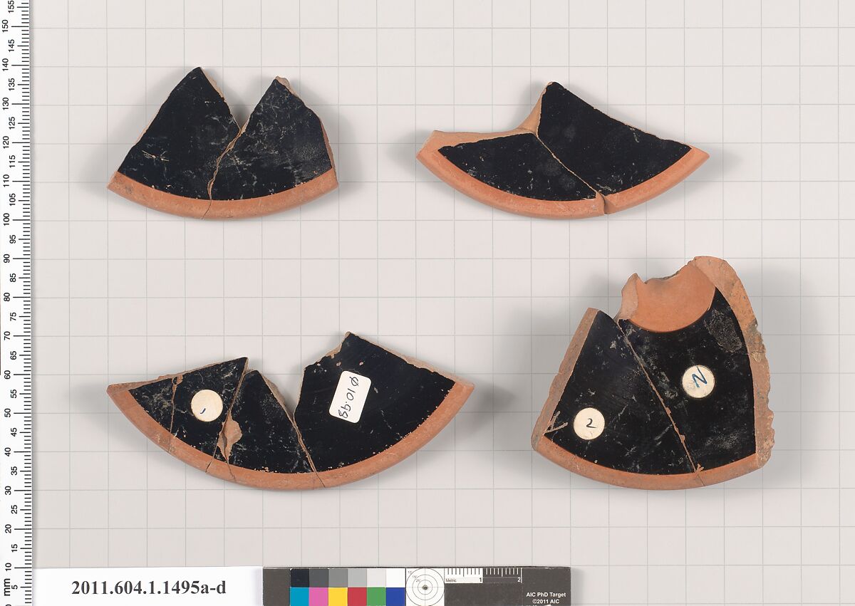 Terracotta fragments of kylikes (drinking cups), Terracotta, Greek, Attic