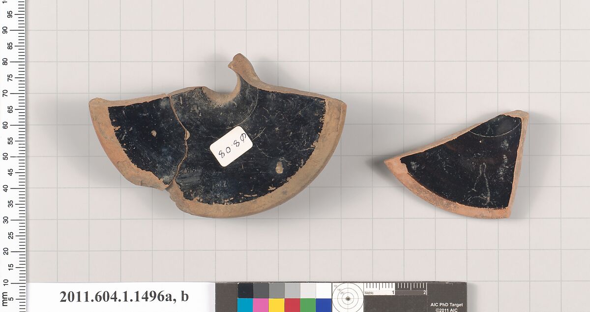 Terracotta fragments of kylikes (drinking cups), Terracotta, Greek, Attic