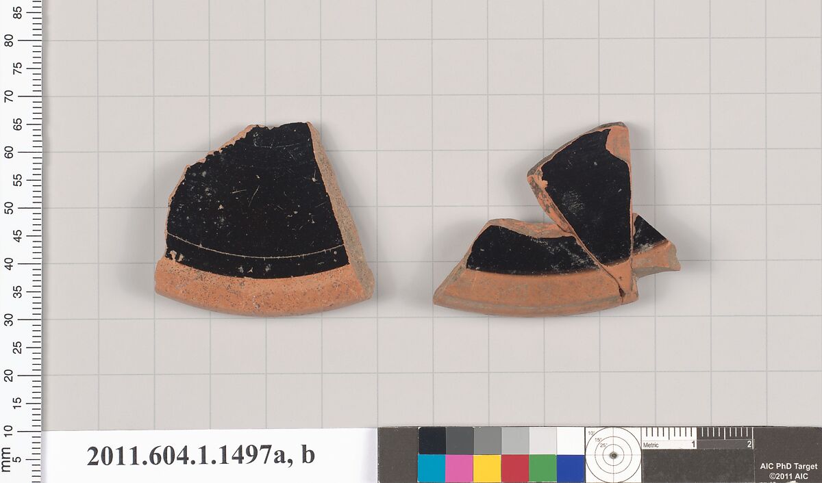 Terracotta fragments of kylikes (drinking cups), Terracotta, Greek, Attic
