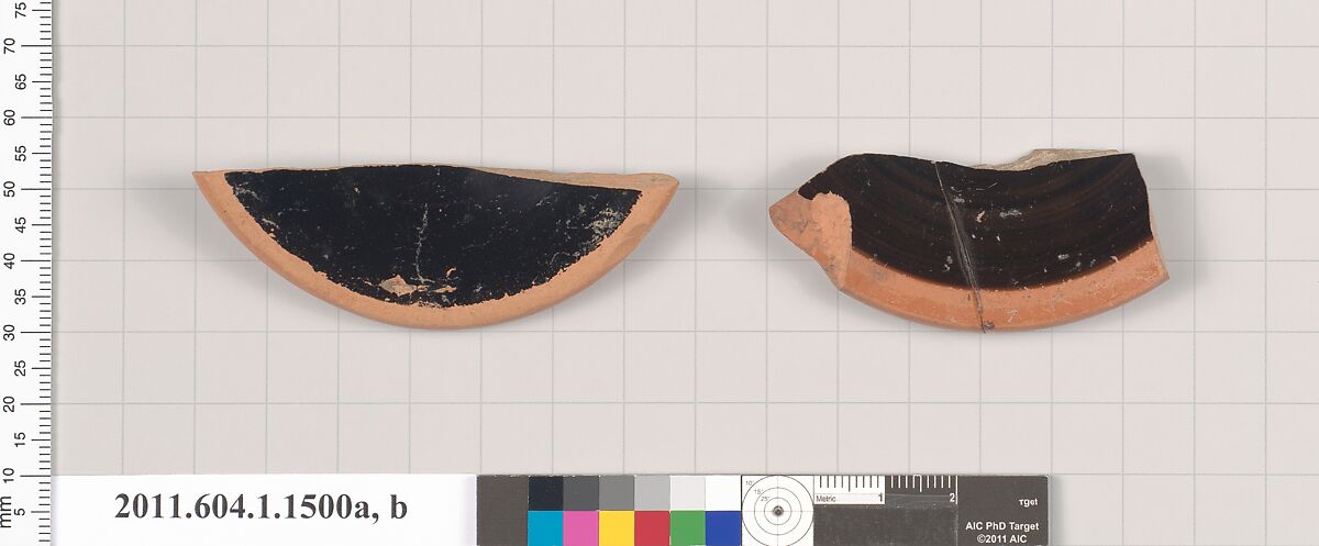 Terracotta fragments of kylikes (drinking cups), Terracotta, Greek, Attic