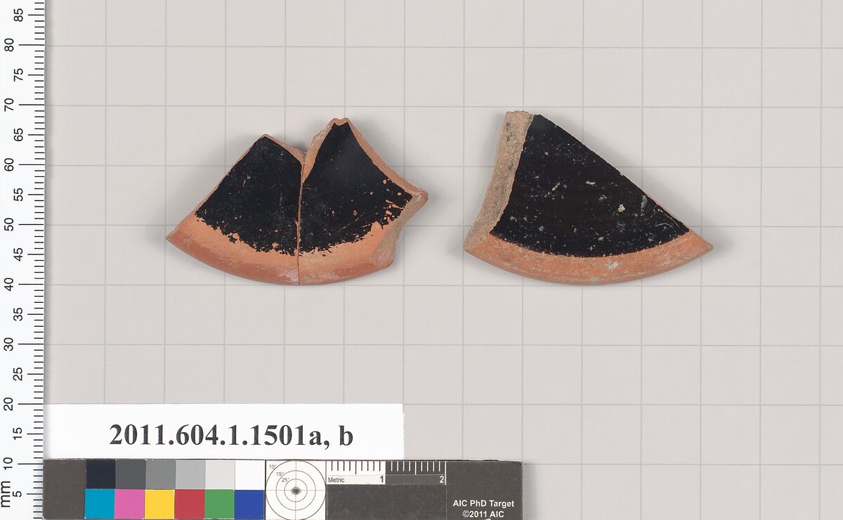 Terracotta fragments of kylikes (drinking cups), Terracotta, Greek, Attic