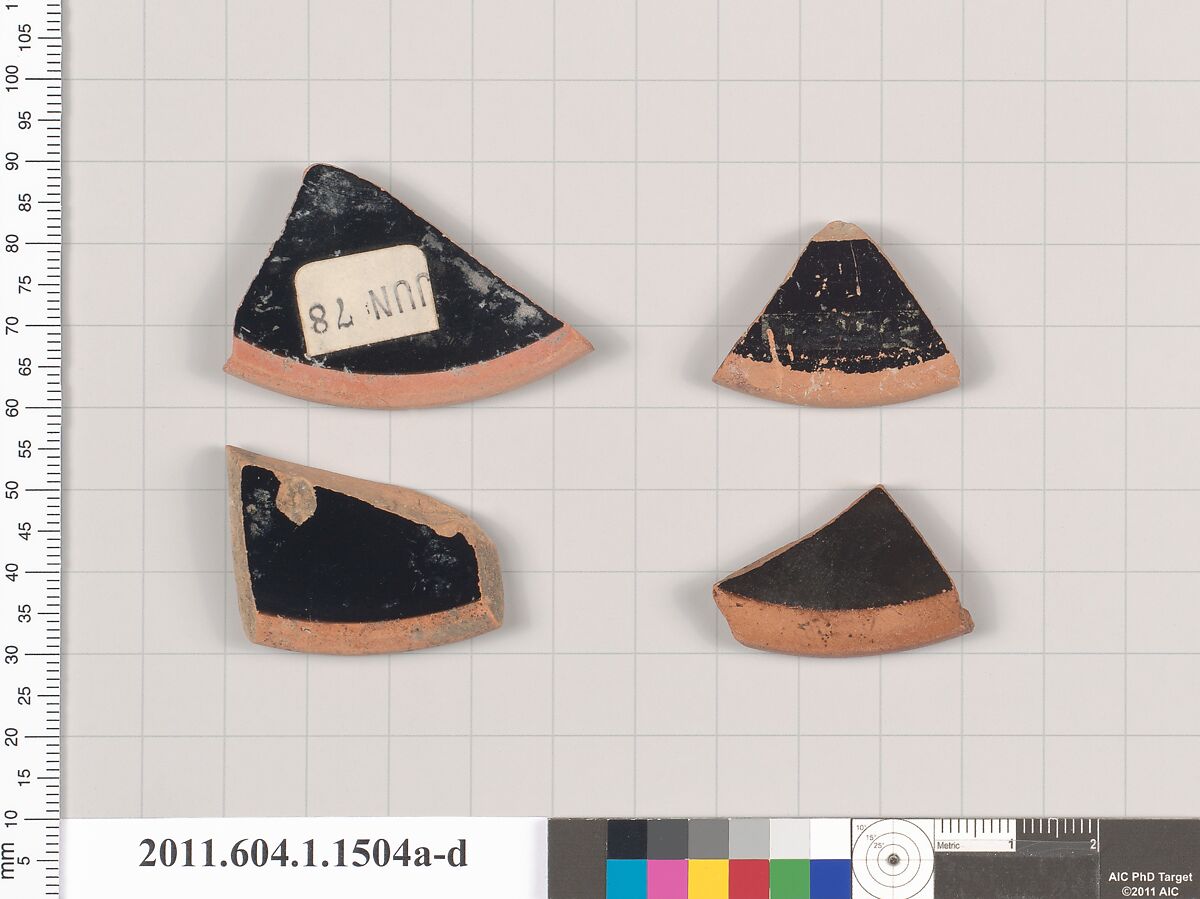 Terracotta fragments of kylikes (drinking cups), Terracotta, Greek, Attic