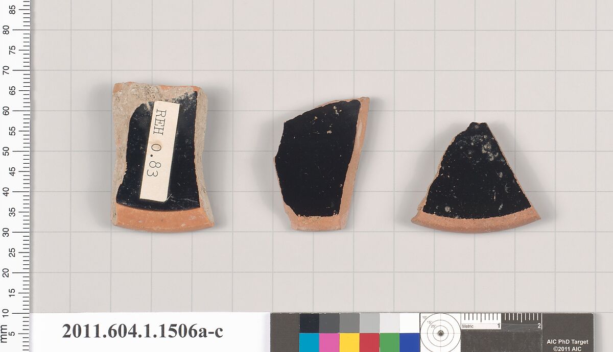Terracotta fragments of kylikes (drinking cups), Terracotta, Greek, Attic