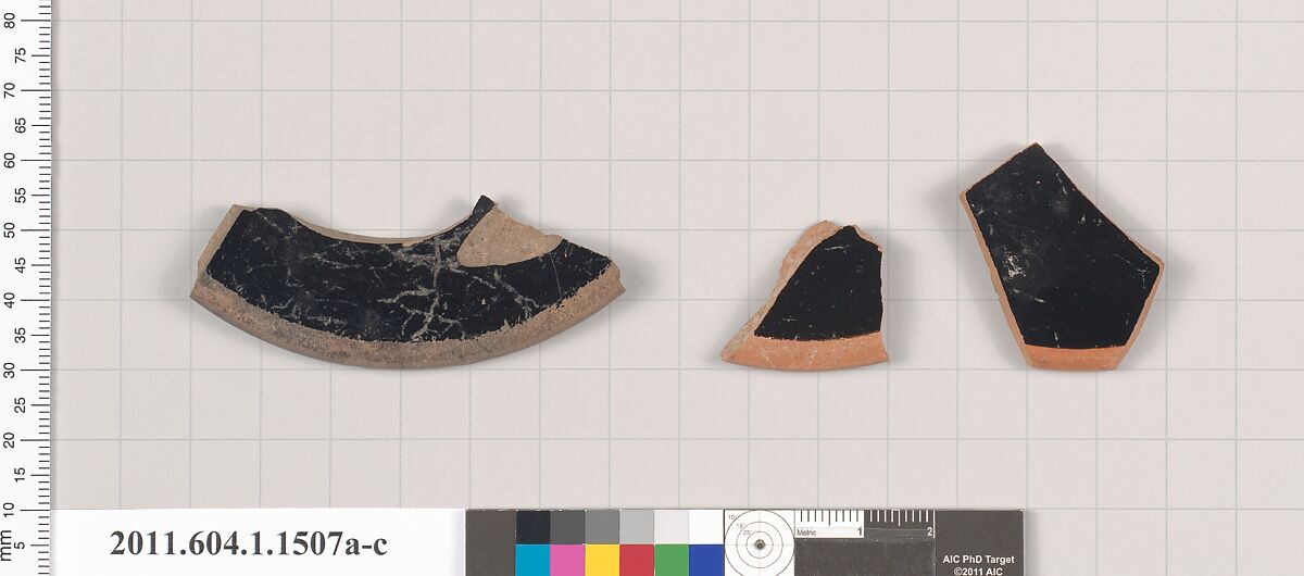 Terracotta fragments of kylikes (drinking cups), Terracotta, Greek, Attic