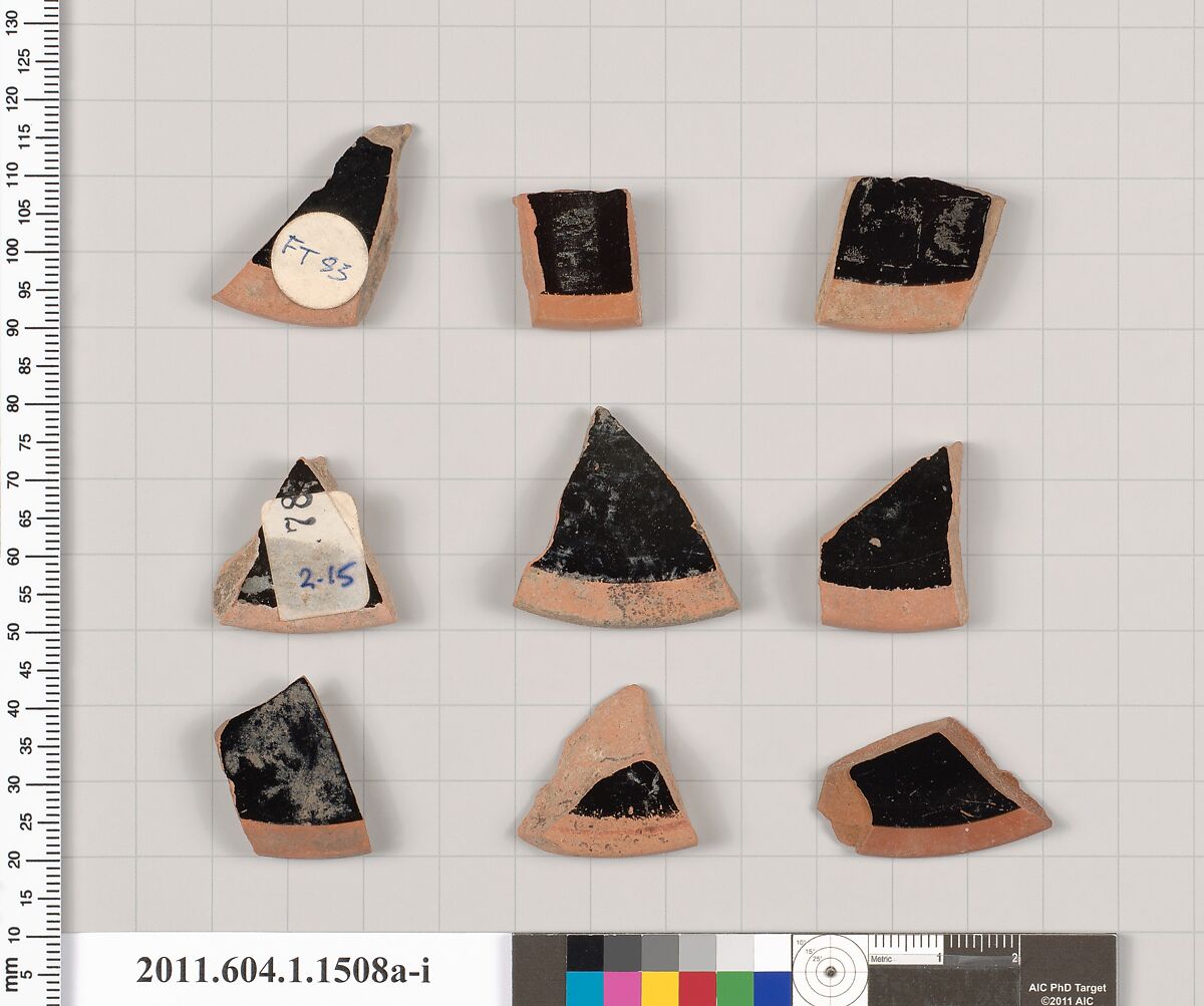 Terracotta fragments of kylikes (drinking cups), Terracotta, Greek, Attic