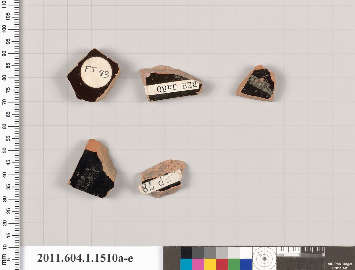 Terracotta fragments of kylikes (drinking cups), Terracotta, Greek, Attic