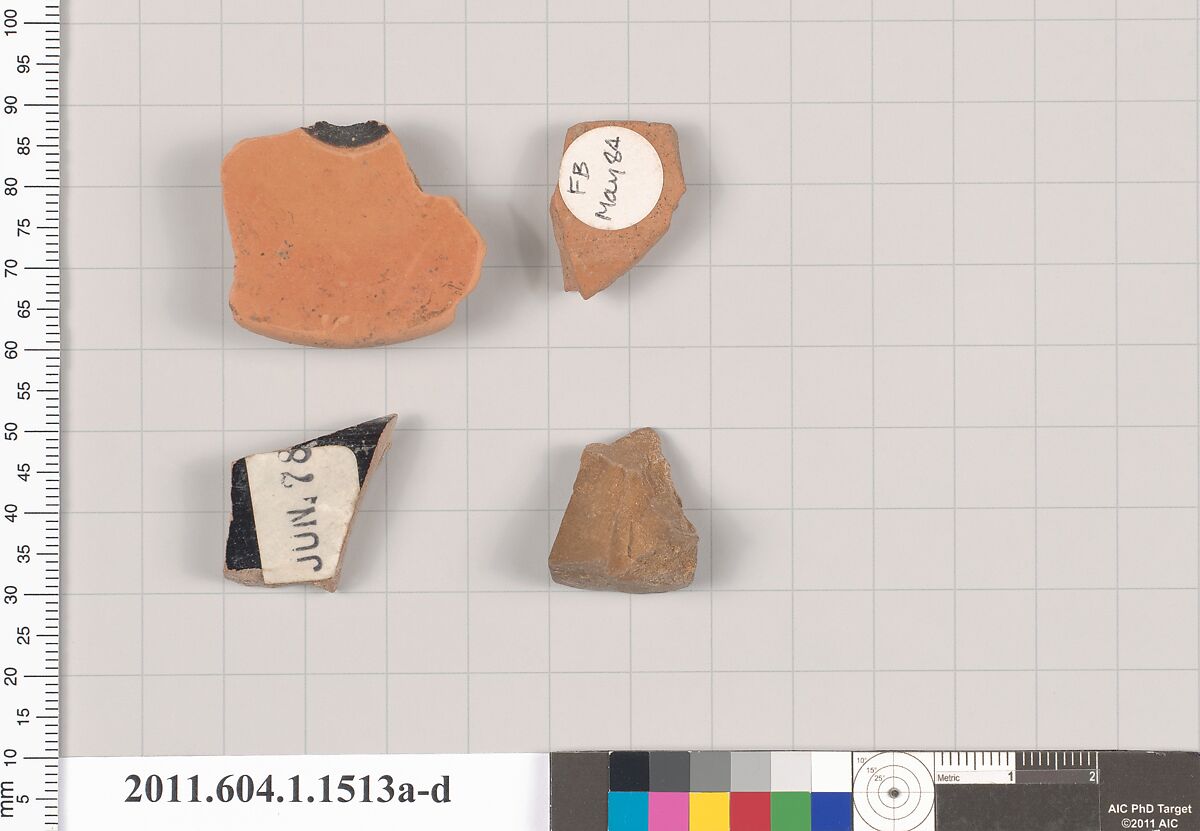 Terracotta fragments of kylikes (drinking cups), Terracotta, Greek, Attic