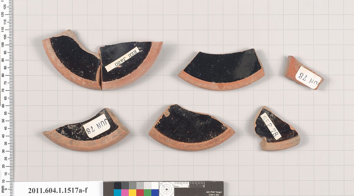 Terracotta fragments of kylikes (drinking cups), Terracotta, Greek, Attic