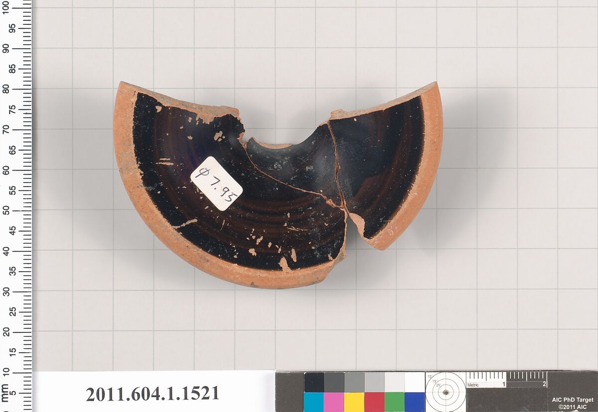 Terracotta fragment of a kylix (drinking cup), Terracotta, Greek, Attic