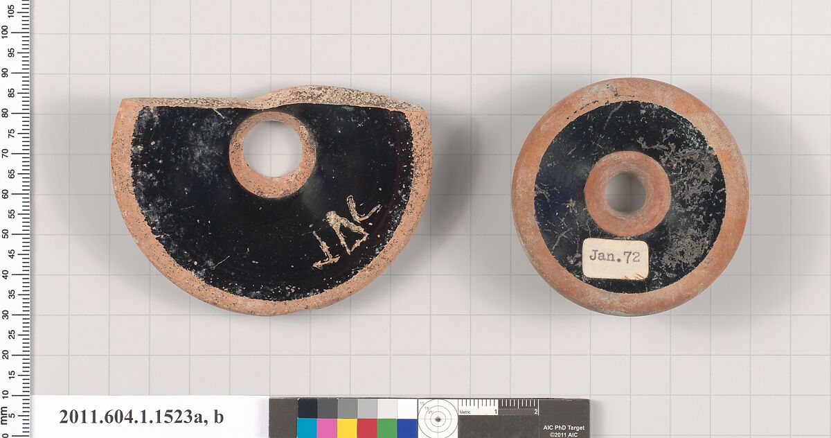 Terracotta fragments of kylikes (drinking cups), Terracotta, Greek, Attic