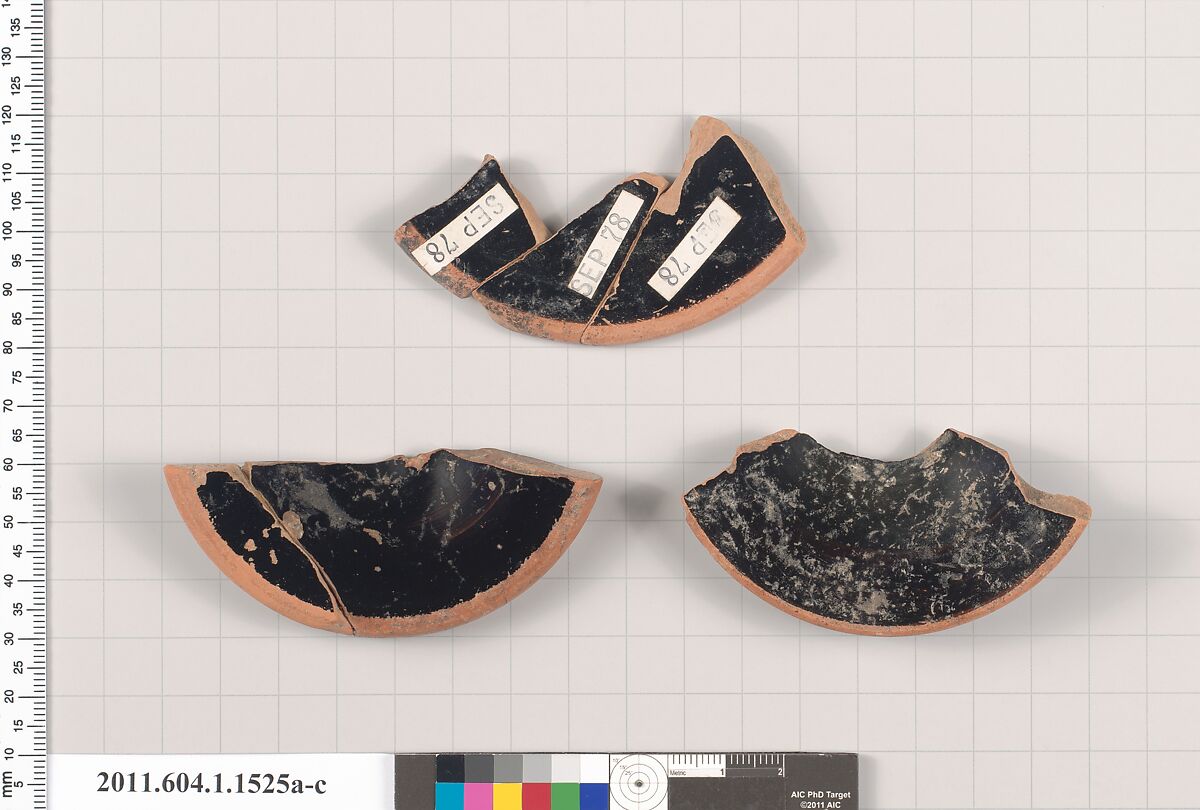 Terracotta fragments of kylikes (drinking cups), Terracotta, Greek, Attic