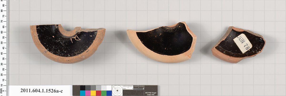Terracotta fragments of kylikes (drinking cups), Terracotta, Greek, Attic