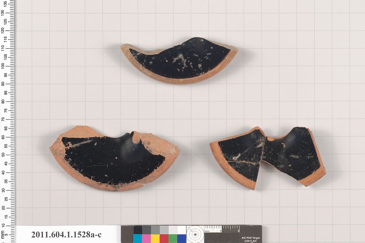 Terracotta fragments of kylikes (drinking cups), Terracotta, Greek, Attic