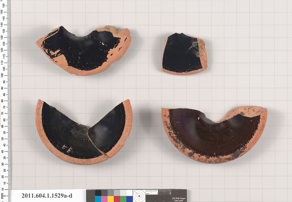 Terracotta fragments of kylikes (drinking cups), Terracotta, Greek, Attic