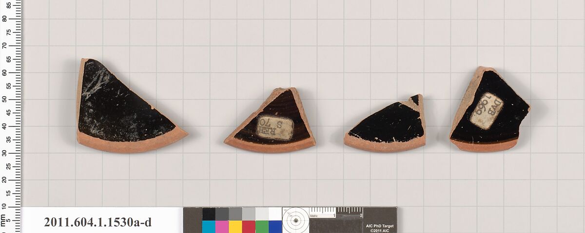 Terracotta fragments of kylikes (drinking cups), Terracotta, Greek, Attic