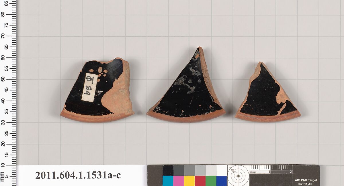 Terracotta fragments of kylikes (drinking cups), Terracotta, Greek, Attic