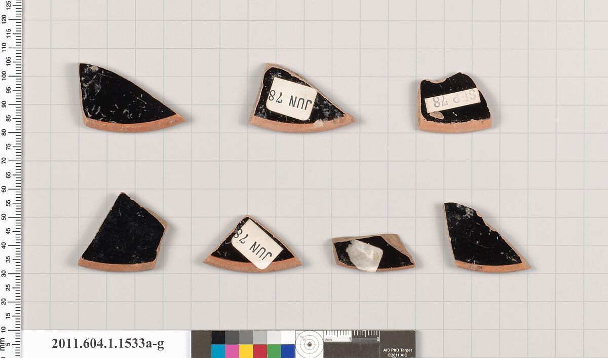 Terracotta fragments of kylikes (drinking cups), Terracotta, Greek, Attic