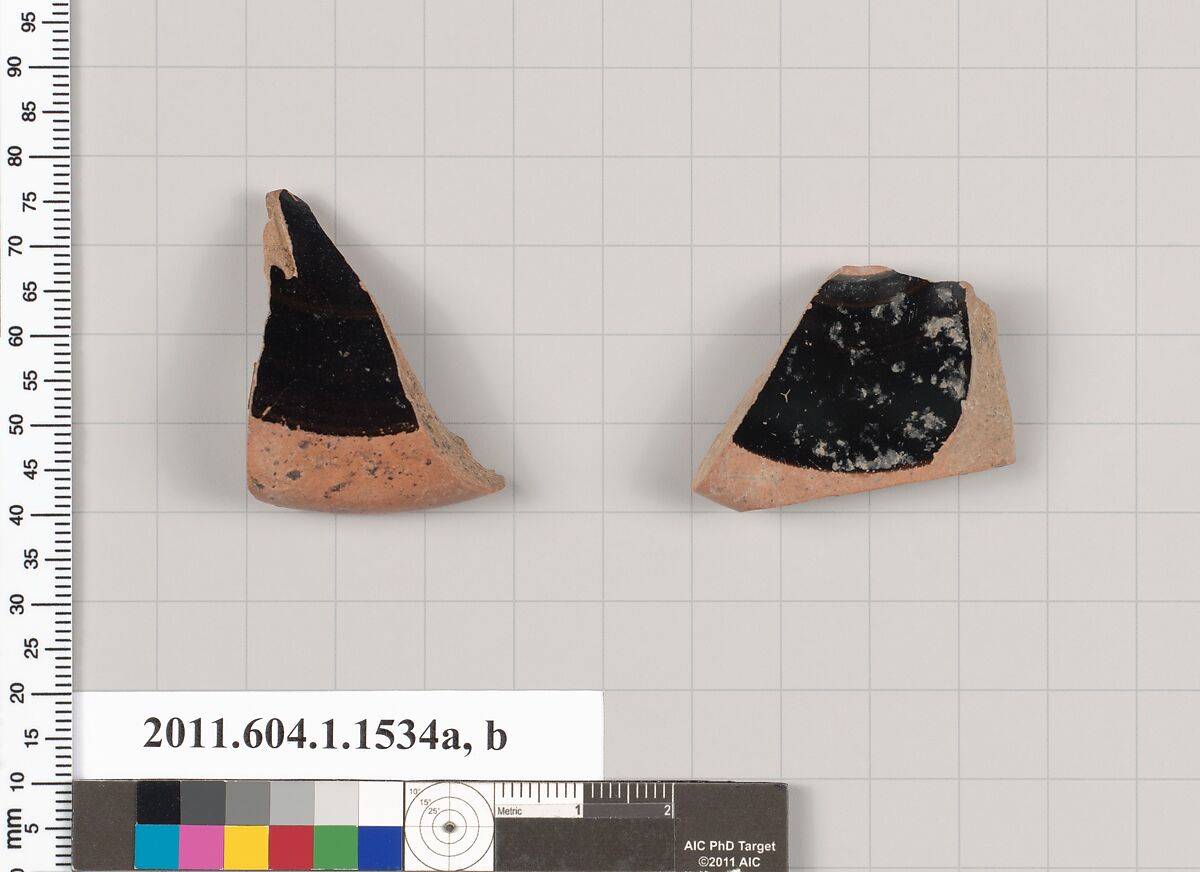 Terracotta fragments of kylikes (drinking cups), Terracotta, Greek, Attic