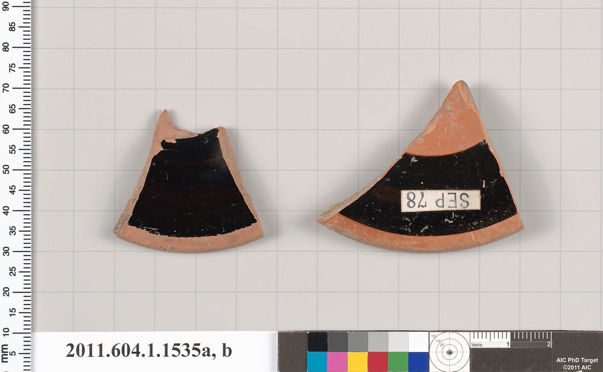 Terracotta fragments of kylikes (drinking cups), Terracotta, Greek, Attic